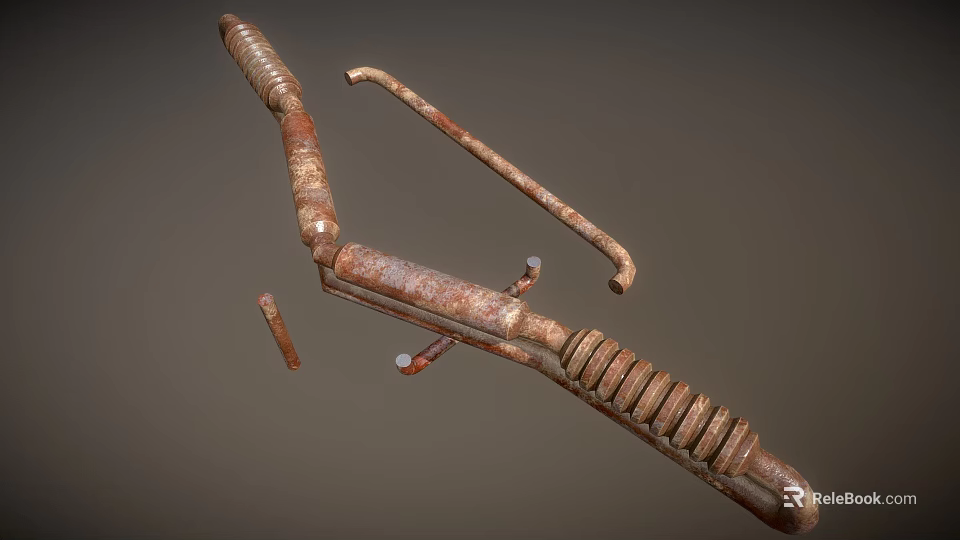 Rusted Metal Hand Tool With Coiled Spring And Curved Metal Parts 3d model 