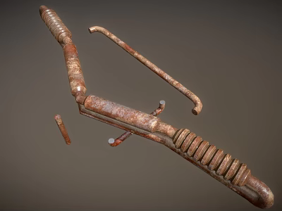 Rusted Metal Hand Tool With Coiled Spring And Curved Metal Parts 3d model