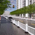 Urban Road Facilities Featuring Traffic Lights Guardrails Trees Buildings And Vehicles