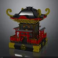 Traditional Chinese Pavilion With Black Roof Golden Decorations And Red Railings