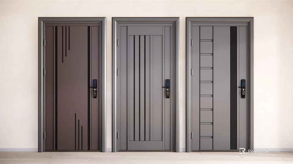 Three Modern Security Doors With Stylish Designs And Durable Materials For Home Safety 3d model 