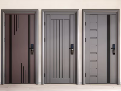 Three Modern Security Doors With Stylish Designs And Durable Materials For Home Safety 3d model