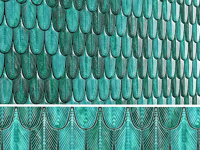 Green Scaled Fan Shaped Textured Background Wall Design For Interior Decor 3d model