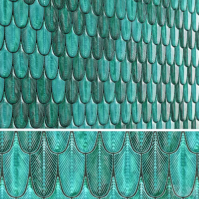 Green Scaled Fan Shaped Textured Background Wall Design For Interior Decor 3d model