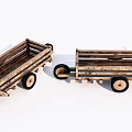 Two Handmade Wooden Trailers With Black Wheels And Wooden Frames