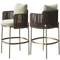 Modern Bar Stools With Wicker Backrest Upholstered Seat And Brass Frame 3d model