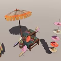 Practical Daily Life Supplies Including Colorful Umbrellas Table Chairs And Fans