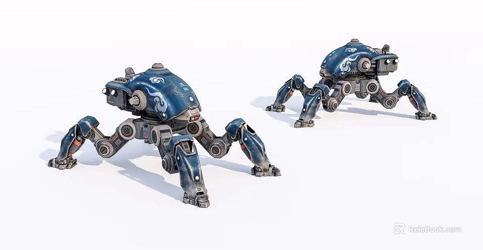 Smart Mechanical Spider Machines With Blue Exterior And Multi Legged Design 3d model