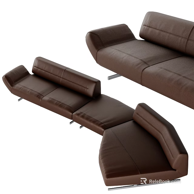 Modern Brown Leather Sectional Sofa with Metal Legs and Comfortable Design 3d model