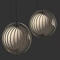 Contemporary Spherical Pendant Lights with Metal Frame and Wooden Stripes Emitting Soft Warm Light