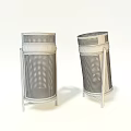 Modern Blue Perforated Trash Bins With Metal Stands Indoor Use