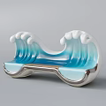 Sleek Wave Shaped Outdoor Chair with Blue and White Ceramic Glossy Smooth Design