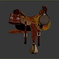 Traditional Red Horse Saddle Equipment With Decorative Straps Saddlebag And Stirrups