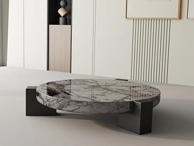 Modern Sofa Coffee Table Set With Round Marble Top Black Legs And Contemporary Decorative Elements 3d model