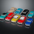 Vintage Toy Cars In Various Colors With Classic Designs Arranged On Black Background