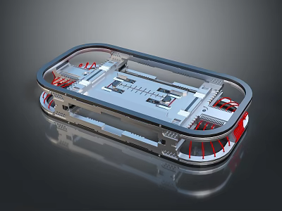 Computer Internal Frame Structure With Circuit Board Red Cooling Parts And Metal Components 3d model