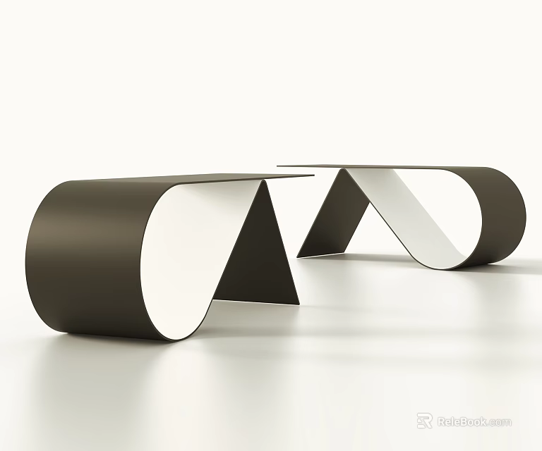 Modern Geometric Office Desk With Curved Black Structure And White Tabletop Surface 3d model