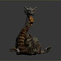 Game Movie Character Dragon Sitting With Horned Head Long Neck Flame And Scaled Body