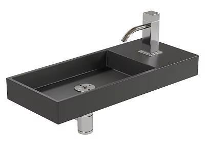 Sleek Black Rectangular Wash Basin with Chrome Faucet and Central Drain Modern Design 3d model