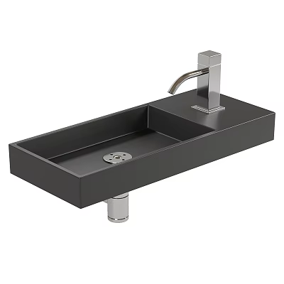 Sleek Black Rectangular Wash Basin with Chrome Faucet and Central Drain Modern Design 3d model