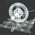 Ancient Wooden Winch Device With Large Wheel Frame And Metal Hook