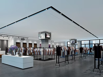 Modern Clothing Store Interior With Spacious Layout And Clothing Racks Displaying Various Clothes 3d model