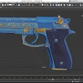 Ornate Blue And Gold Decorative Pistol With Intricate Patterns On Purple Grip
