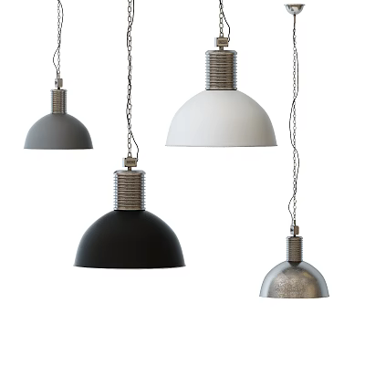 Four Minimalist Design Pendant Lights In Gray Black White Silver With Metal Base And Chain 3d model