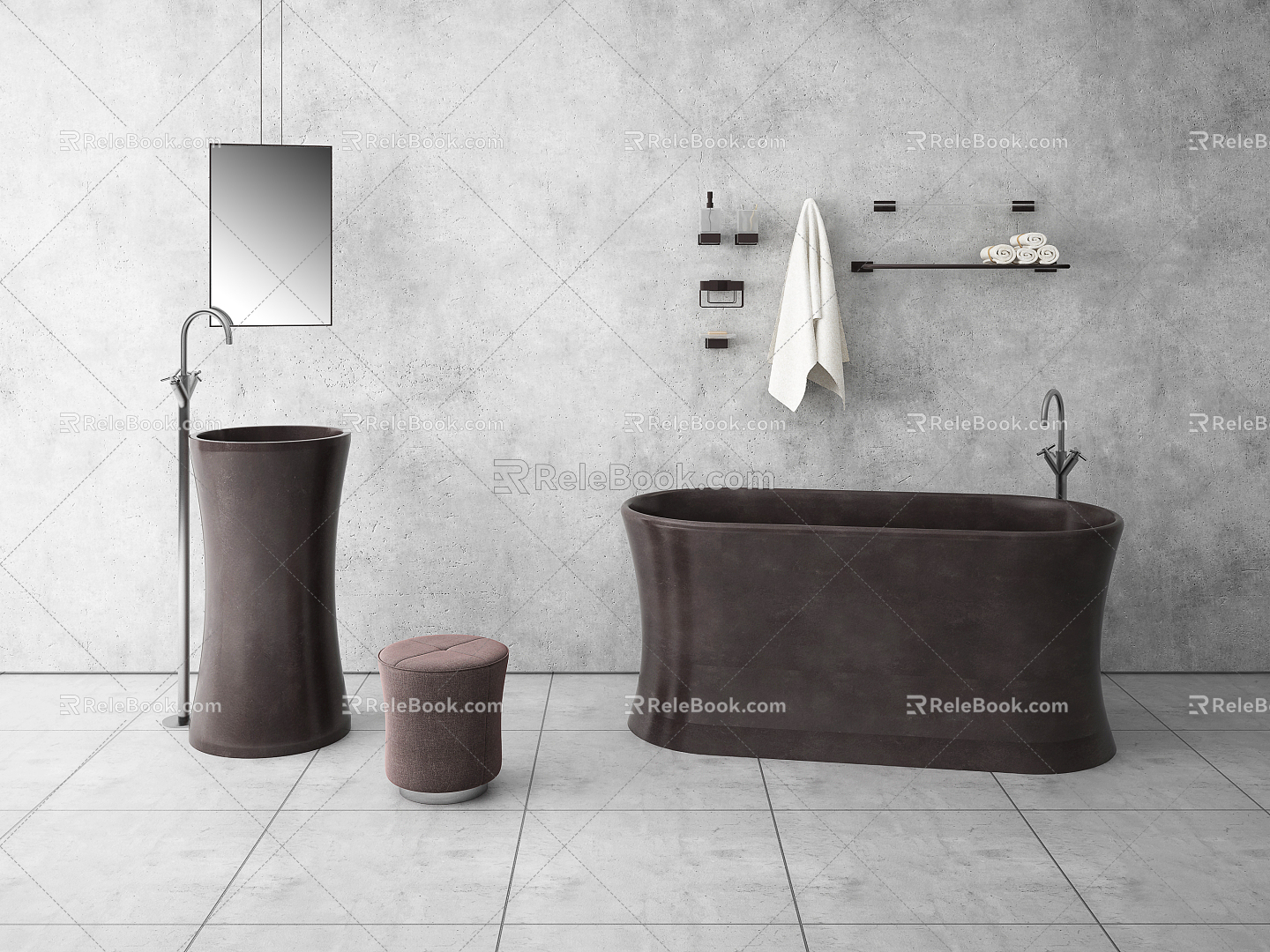 Modern Bathtub Bathtub Wash Basin Towel Bathroom Combination 3d model