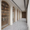 Hotel Public Lounge Area With Wooden Ceiling Columns Bookshelves Sofas Coffee Tables And Wooden Flooring