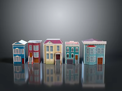 Colorful Small House Building Models With Various Roof Window And Door Designs 3d model