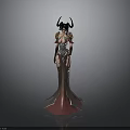 Woman With Horns In Elegant Metallic Outfit And Long Flowing Dress