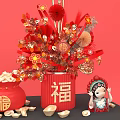 Commercial Festive Decorative Display Equipment With Red Ornaments Fu Symbols And Gold Ingots
