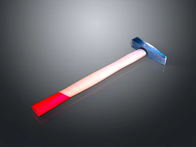 Blue Hammer With Wooden Handle And Red End On Gray Gradient Background 3d model