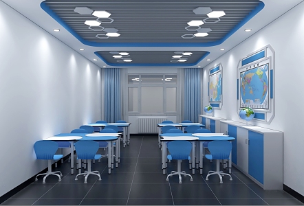 Modern classroom at half past four 3d model