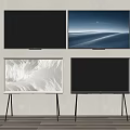 Wall Mounted and Stand Placed TVs with Various Screen Displays in Modern Room Setting 3d model
