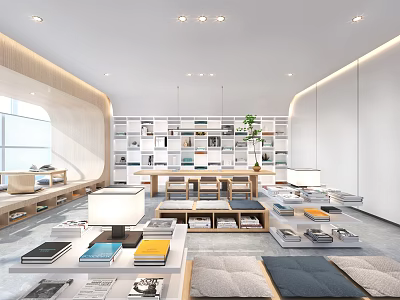 Modern Conference Room With Open Bookshelves Long Table Sofa Plants And Lighting 3d model
