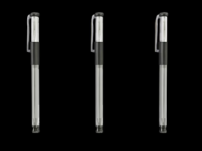 Three Stylish Pens with Silver and Black Body and Metal Clip on Black Background 3d model