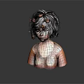 3D Female Character With Small Orange Fish On Black Hair And Orange Skin