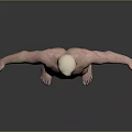 3D Male Character Standing with Outstretched Arms in Black Briefs Against Gray Black Gradient Background