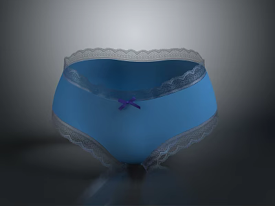 Women's Blue Panties with Delicate Lace Trim and Small Purple Bow Detail 3d model