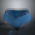 Women's Blue Panties with Delicate Lace Trim and Small Purple Bow Detail