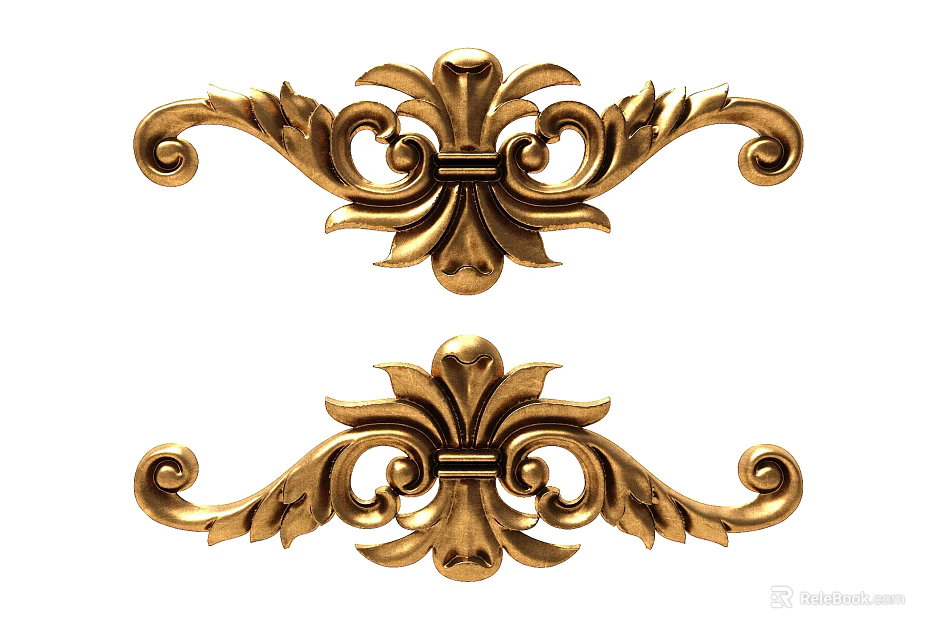Golden Ornate Carved Decorations With Symmetrical Scroll And Foliate Patterns For Classical Interior Design 3d model 