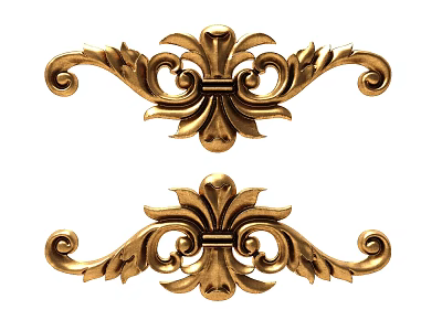 Golden Ornate Carved Decorations With Symmetrical Scroll And Foliate Patterns For Classical Interior Design 3d model
