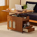Multifunctional Wooden Lift Top Coffee Table With Rattan Doors And Large Storage For Living Room