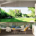 Entertainment Room Interior Design With Cozy Seating Green Plants And Garden View Window