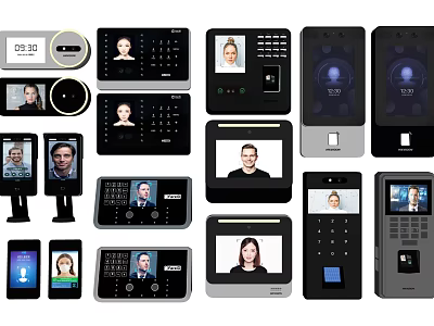 Diverse Industrial Access Control Devices Featuring Face Recognition Fingerprint Scanners And Keypad Terminals 3d model