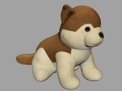 Plush Brown And White Puppy Decorative Ornament Set For Home Decor 3d model