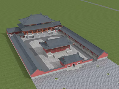Traditional Chinese Ancient Architecture With Gray Tiled Roofs Red Walls And Courtyard Layout 3d model