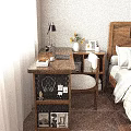 Cozy Bedroom Wooden Desk With Laptop Lamp Coffee Cup Books And Vase